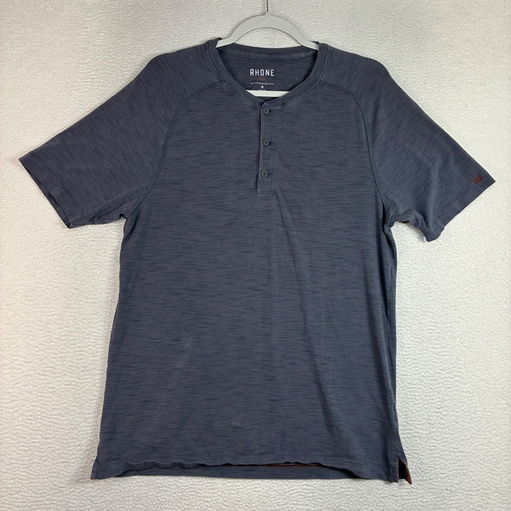 Rhone Henley Shirt Men M Blue Short Sleeve Pima Cotton Stretch Athletic Casual